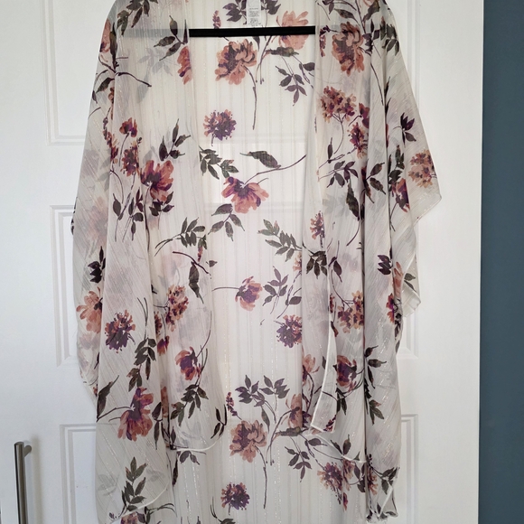 emory park Tops - Emory Park Sheer Floral Kimono - Floral with Shimmery Threads